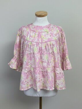 Merlette pink and yellow floral Sol blouse, size XS
